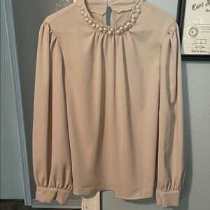 Elegant Pearl-Embellished Cream Blouse